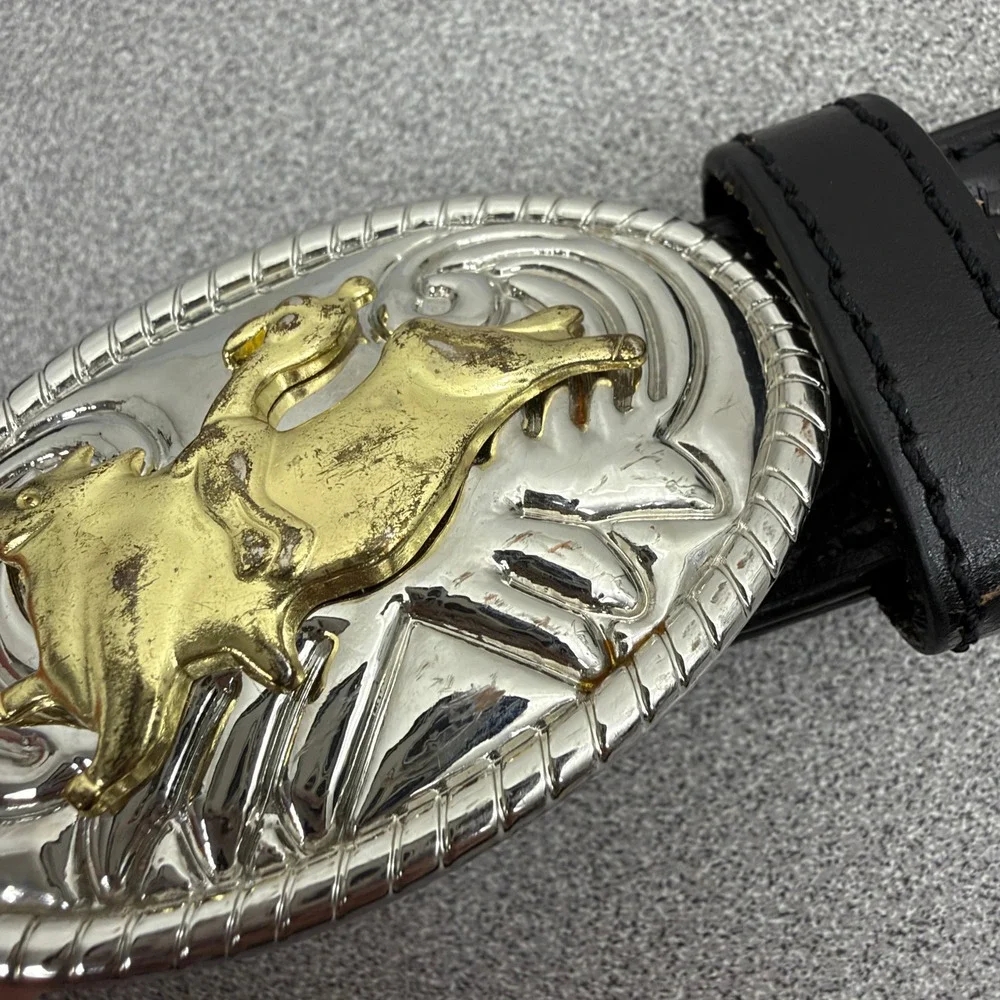 Nocona Belt Kids 24 Black Western Bull Rider Buckle Floral Embossed Leather